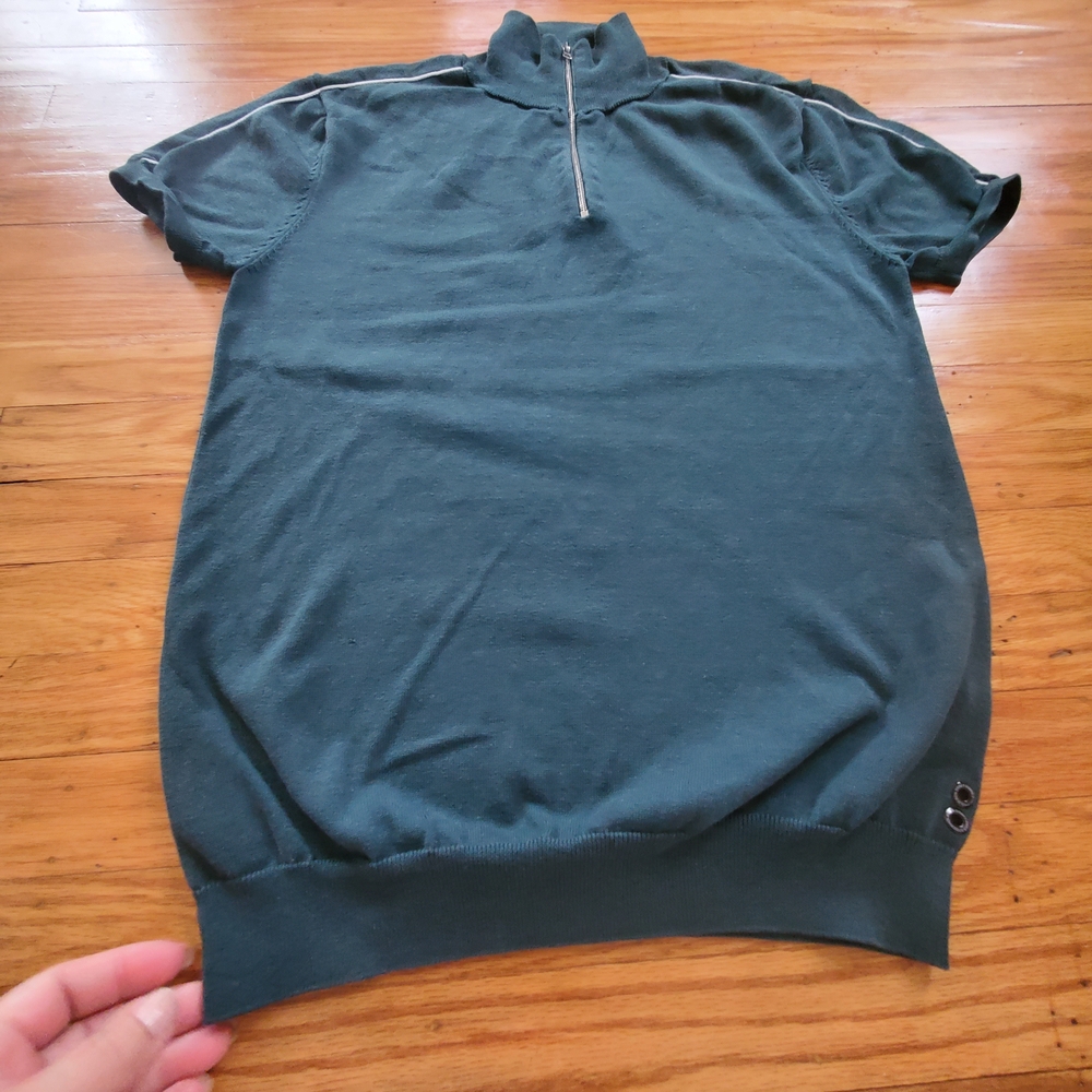 Ron Dorff Silk/cotton Teal 1/4 Zip-Up Sweater tshirt  Strechy Mens Sz S
